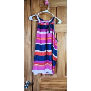 Violet + Claire Sleeveless Blouse Women’s XL Multicolor Stripe Hook & Eye Neck